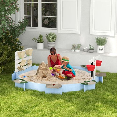 Outsunny Kids Sandbox, Outdoor Playset, for Ages 3-7 Years - Blue