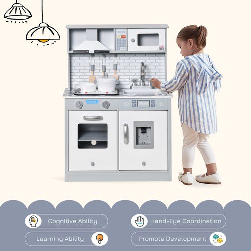Kids Wooden Toy Kitchen Pretend Play Cooking Playset for 3-6 Years Old