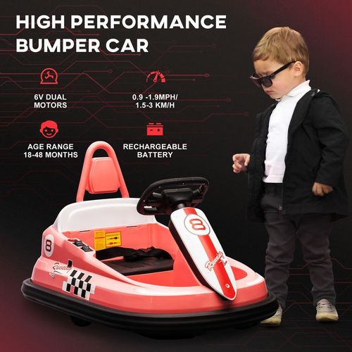 HOMCOM 6V Kids Bumper Car, 360-Degree Rotation Waltzer Car w/ 2 Speeds - Pink