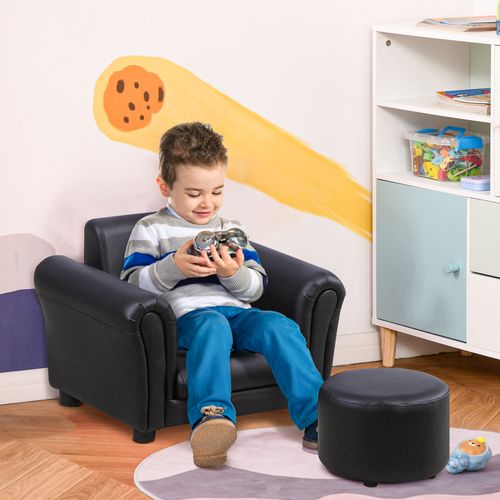 HOMCOM Kids Sofa Chair Set Armchair Seating Seat Bedroom Playroom Stool Black