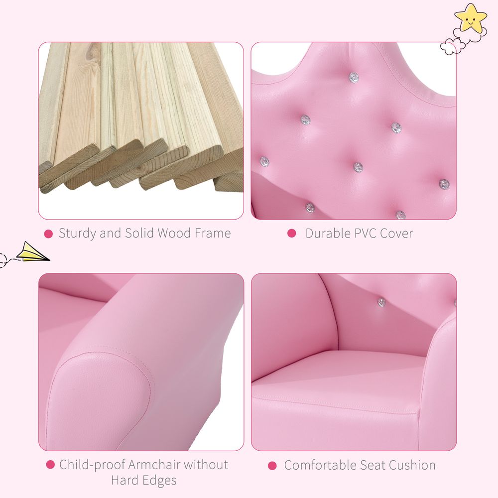 Children Kids Sofa Set Armchair Chair Seat With Free Footstool PU Leather Pink