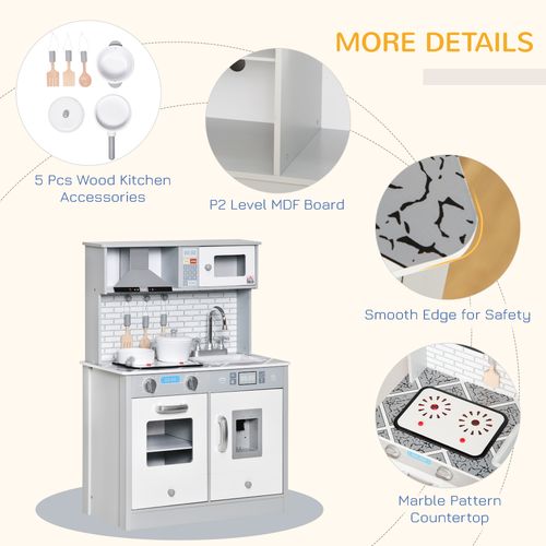 Kids Wooden Toy Kitchen Pretend Play Cooking Playset for 3-6 Years Old