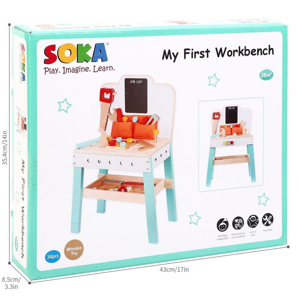 SOKA My First Workbench Wooden Carpenter Workshop Builder Craft Tools Playset 3+