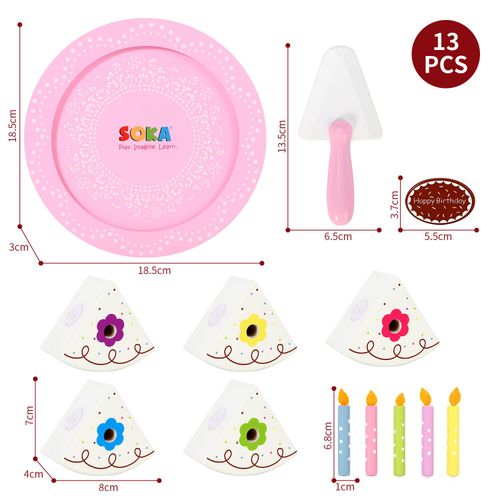 SOKA Wooden Birthday Party Cream Cake Pretend Role Play Toy Food Set for Kids