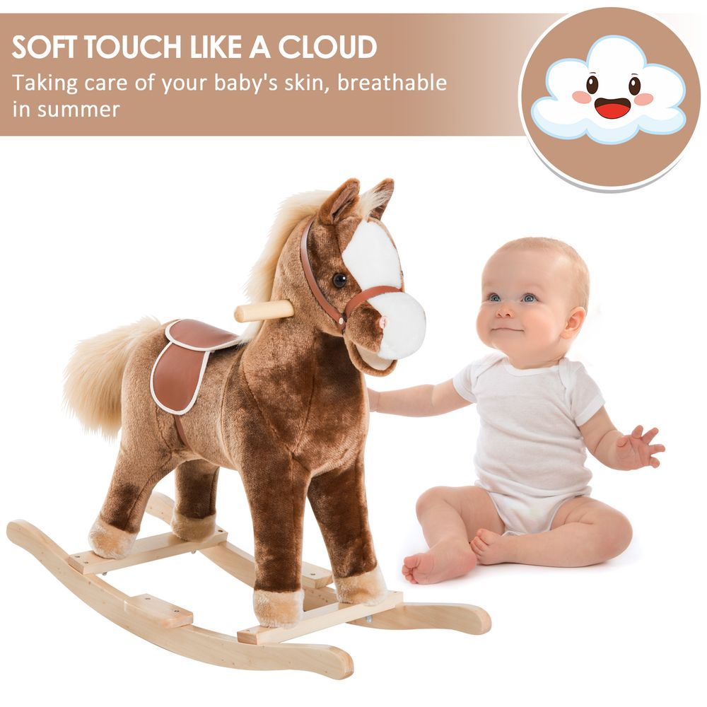 Kids Rocking Horse Wooden Plush Children Ride On Toy Rocker Baby Gift HOMCOM